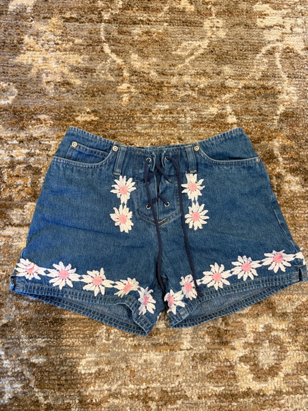 Y2K Limited Too Blue Denim Shorts with White Flowers Size 14 Slim